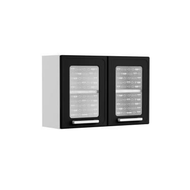 Imagem de Armário Aéreo De Aço 2 Portas Vidro Preto Gourmet Bertolini Preto/branco