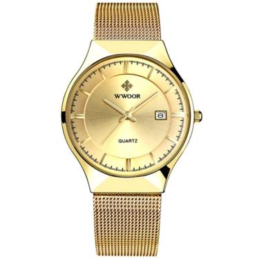 Imagem de Relógio Masculino Ultra Fino De Quartzo Minimalista Pulseira De Malha Impermeável Dourado