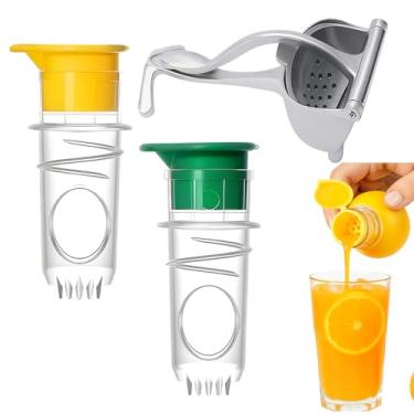 Imagem de Espremedor de limão e limão, espremedor de suco manual, conjunto de 3 peças com 2 espremedores de cítricos de plástico e 1 de aço inoxidável, design compacto para fazer sucos fáceis, ferramenta de