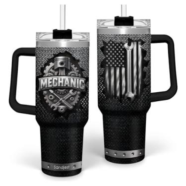 Imagem de SANDJEST Presente mecânico para homens, copo de café isolado de aço inoxidável de 1,134 g com tampa e canudo, caneca de viagem presente para pai e marido, Natal, aniversário, dia dos pais
