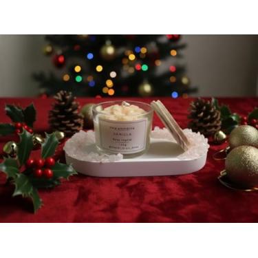 Imagem de Vela Aromática Vanilla, Base Vegetal, 100g, com Bandeja Decorativa em Cristais