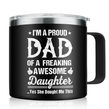 Imagem de SANDJEST Caneca de viagem de café com isolamento térmico de 400 ml com alça presente de pai engraçado da filha para aniversário, Natal, Dia dos Namorados, presente de pais