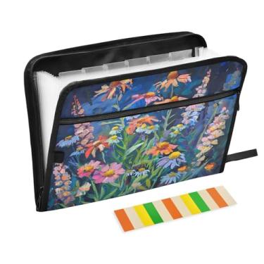 Imagem de CEBUGI Pasta expansível de 13 bolsos, impermeável, sanfonada, organizador de arquivos com etiquetas tamanho A4, organizador de documentos de papel para escola, material de escritório, flores