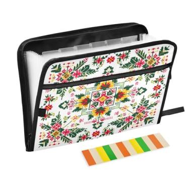 Imagem de Wassud Pasta organizadora de arquivos de papel A4 com estampa de bordado, pasta organizadora de documentos, pasta de arquivos expansível, 13 bolsos