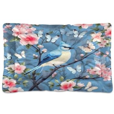 Imagem de Wassud Cama de cachorro Blue Bird on Cute Tree para cães pequenos, tapete lavável para animais de estimação, cama de gato para dormir, viagens, 45 x 61 cm