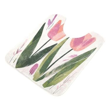 Imagem de Burbuja Tapete de banheiro de tulipas rosa, tapete de banho absorvente de pelúcia macio, base antiderrapante para piso de banheiro, oval em forma de U