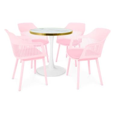 Imagem de Conjunto Mesa de Jantar Redonda Majestic 70cm Branca com 4 Cadeiras Estofadas Marcela - Rosa