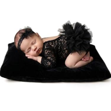 Imagem de ForBaysy Acessório para fotografia de recém-nascido, macacão de renda com faixa de cabeça, vestido para recém-nascido, fantasia para sessão de fotos