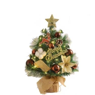 Imagem de Mini árvore de Natal artificial de 45 cm, pequena árvore de mesa para férias, faça você mesmo e decoração de escritório, planta artificial (estilo 1)