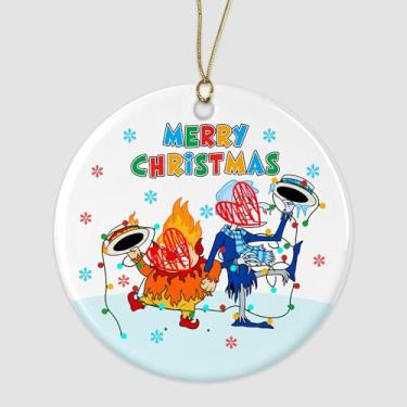 Imagem de Enfeite de cerâmica Merry Christmas Fire Hair Miser & Ice Brothers, linda decoração de pendurar de férias inspirada em desenho animado avarento sem Papai Noel, enfeite de dupla face presente para