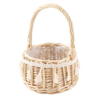 Imagem de Estink Cesta Rústica de Florista, Cesta de Flores de Palha Leve para Casamento Com Alça para Segurar Pétalas, Doces e Presentes, Adequada para Casamentos e Celebrações de aniversário. (S)