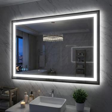 Imagem de Antok Espelho LED de banheiro de 101,6 cm C x 76 cm L com luzes de controle de toque, antiembaçamento, luzes reguláveis, função de memória, espelho de maquiagem