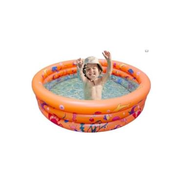 Imagem de Piscina Inflável Redonda 3 Anéis, Tema Fundo do Mar, 91cm Diâmetro x 25cm Altura, 100 Litros, Material PVC, Branca, para Crianças Maiores de 2 Anos