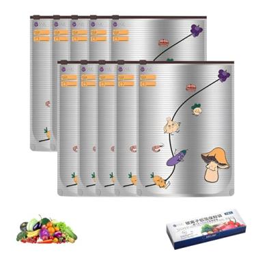 Imagem de Sacos reutilizáveis de armazenamento seláveis de folha de alumínio - Sacos reutilizáveis para congelador de alumínio com fecho de correr e etiqueta|Adequado para manter vegetais, frutas, carne frescos