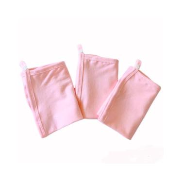 Imagem de Kit 3 Panos de Boca para Bebê 100% Algodão com Prendedor de Chupeta, Rosa, 30 x 30 cm, Malha Absorvente