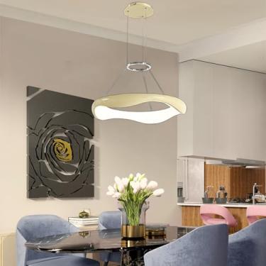Imagem de Lustre moderno de metal criativo decorativo LED dimerizável 46W com controle remoto, luminária suspensa redonda de 1 anel, iluminação colorida para cozinha, ilha de jantar, quarto e sala de
