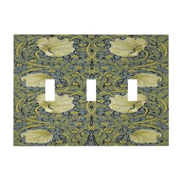Imagem de Naiqadnehz Placa decorativa para interruptor de luz William Morris, flores verdes, placa de parede de 3 grupos, capa de tomada elétrica para quarto, decoração de casa