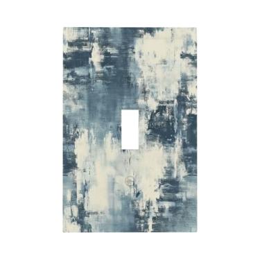 Imagem de Naiqadnehz Placa decorativa para interruptor de luz abstrata azul e branco padrão de 1 gangue placa de parede com interruptor único capas de tomada elétrica para decoração de sala de estar