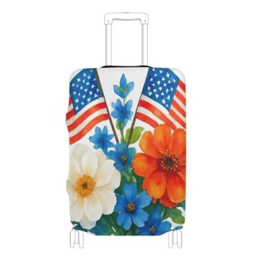 Imagem de Joisal Buquê de aquarela com bandeira americana, capa protetora de bagagem, pintura de proteção bonita, capa essencial para férias, P, serve para capa de 45 a 50 cm, Buquê de aquarela com bandeira