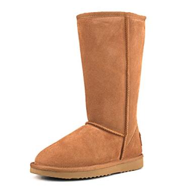 Imagem de Bota de neve feminina AUSLAND de couro clássico, resistente à água, 5125, Chestnut (Tall), 7.5