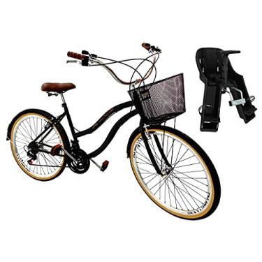 Imagem de Bicicleta Aro 26 Retrô Vintage Com Cadeirinha Infantil Preto