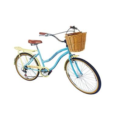 Imagem de Bicicleta Aro 26 Retrô Vintage Feminina Cesta Azul BB Bege