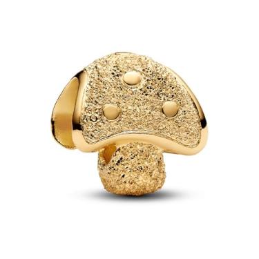 Imagem de Amuefer Pingente de cogumelo S925 banhado a ouro 14K, presente de joias, aniversário, Natal, Dia das Mães, Dia dos Namorados, casal amigo da família, pulseiras, colares, berloques de contas femininas