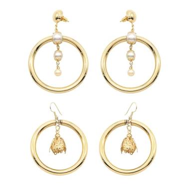 Imagem de 2 pares de brincos modernos banhados a ouro 18 k banhado a ródio feminino, Medium, Metal Plástico, Sem pedra preciosa