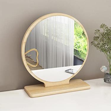 Imagem de TRGCJGH Espelho redondo de mesa, espelho de maquiagem para maquiagem, espelho de maquiagem para mesa, espelho circular iluminado com LED, espelho de mesa com 3 modos de iluminação reguláveis de cores