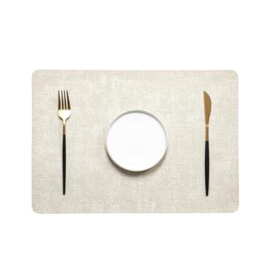 Imagem de Jogo americano de couro, conjunto de 6 tapetes de mesa à prova d'água e resistente a arranhões para jantar - porta-copos de couro de grão natural para mesa de cozinha, casa de fazenda, decoração