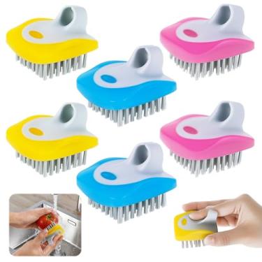 Imagem de 6 escovas de vegetais, mini escova prática para esfregar batatas, ferramentas portáteis de limpeza de frutas para batata, cenoura, pepino, pêssego, abobrinha