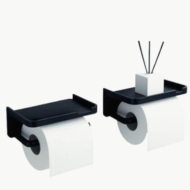 Imagem de Porta Papel Higienico，Suporte Papel Higienico Caixa Acoplada，Base Adesiva IncluíDa，Suporta Uma Carga de 5 Kg，Design Multifuncional Moderno, Ideal para Guardar Papel HigiéNico(2 UN Preto)
