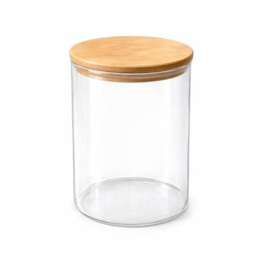 Imagem de Pote de Vidro Borossilicato com Tampa de Bambu, 550ml, Transparente, 9,5cm Altura x 9,5cm Diâmetro, para Armazenamento de Alimentos