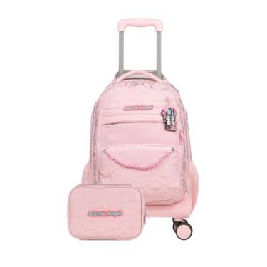 Imagem de Kit Mochila de 4 rodinhas + Estojo Escolar Feminino Grande Stitch & An