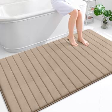 Imagem de OLANLY Tapete de banho listrado de espuma viscoelástica 177 x 116, tapetes de banheiro absorventes super macios, secagem rápida, tapetes de chuveiro laváveis na máquina, tapete de banho, acessórios de