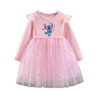 Imagem de Vestido De Princesa De Manga Longa Para Meninas Disney Stitch Fofo Par