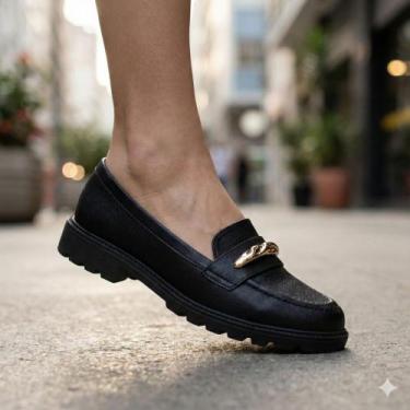 Imagem de Mocassim Feminino Modare Detalhe Dourado Preto, Preto, 36