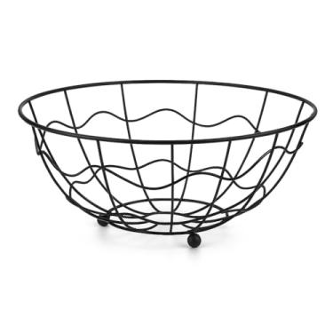 Imagem de Fruteira Redonda de Metal Aramado Preto para Bancada – Cesto Ventilado para Frutas, Legumes e Decoração, Estrutura Reforçada, Design Moderno Antioxidante