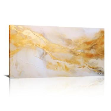 Imagem de Arte em folha dourada arte de parede em tela de mármore imagens abstratas douradas pintura branca contemporânea abstrata mármore impressão de arte - (72 x 142 cm) moldura interna de 71 x 142 cm