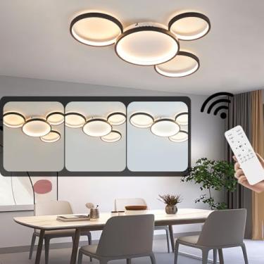 Imagem de Luminária de teto LED preta, moderna, redonda e regulável com controle remoto. Luminária de teto em acrílico para sala de estar, quarto, sala de jantar e escritório (4 lâmpadas).