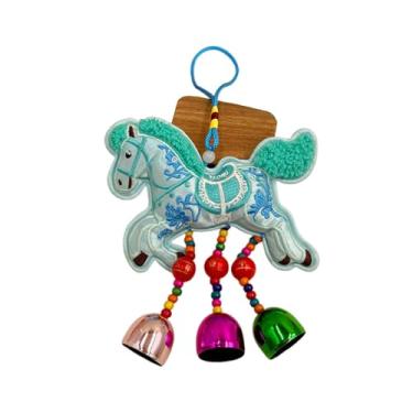 Imagem de KiBcsLic Enfeite de cavalo para o Ano Chinês, pingente de pelúcia, decoração Feng Shui para o Festival da Primavera, para bolsa, escritório, Cavalo Azul Correndo, Sinos