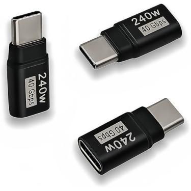 Imagem de basecolors Adaptador extensor USB C reto (pacote com 3) extensão de cabo de 40 Gbps 240W tipo C baixo perfil macho para fêmea Thunderbolt QC e transferência de dados para dispositivos USB-C