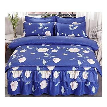 Imagem de Algodão puro quatro peças de sarja grossa e durável tecido lixado saia de cama quente respirável confortável conjuntos de capa de edredom (cor: Cor 4 Tamanho: 1,5 m) (cor 10 1,5 m)