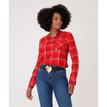 Imagem de Camisa Feminina Xadrez Manga Longa Marisa-71048, Vermelho, M