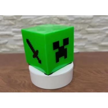 Imagem de Luminária Abajur de mesa MCraft Creeper igual abajur, luz noturna portátil para decoração de quarto de crianças ou jogadores bem embalado com película