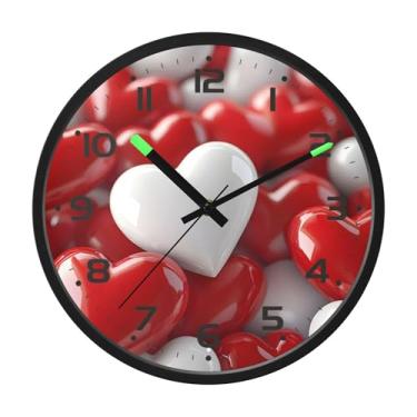 Imagem de SEHANY Relógio de parede com coração de dia dos namorados, silencioso, sem tique-taque, operado por bateria, controle de som, luz noturna, relógios de parede para sala de estar, cozinha, quarto