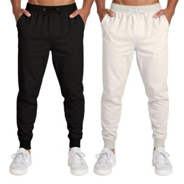 Imagem de Calça Masculina Moletom Flanelada Slim Bolsos Algodão Kit 2 - Samcro, 