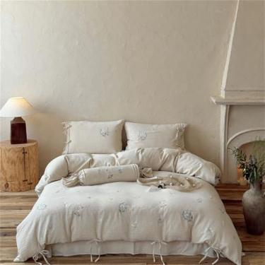 Imagem de Jogo de cama de algodão com bordado de flores, capa de edredom tamanho casal, queen e king, estilo 1, tamanho king (220x240cm), 4 peças