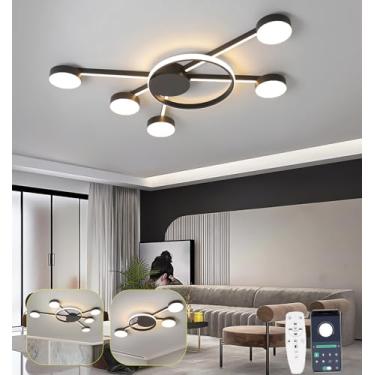 Imagem de Luminária de teto LED dimerizável de 120 cm (47,2 pol.) para sala de estar com controle remoto, luminária de teto LED redonda de 75 W para quarto, iluminação embutida para cozinha e sala de