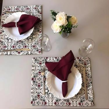 Imagem de Jogo Americano 6 Peças Mesa Posta Café da Manhã Jantar Guardanapo Porta-Guardanapo Elegante (JA008)